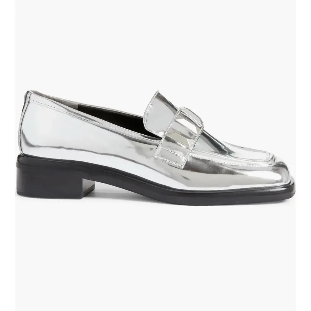 Rag & Bone Size 39.5 US 9.5 Sliver Metallic Square Loafer Shoes NEW Maxwell $425